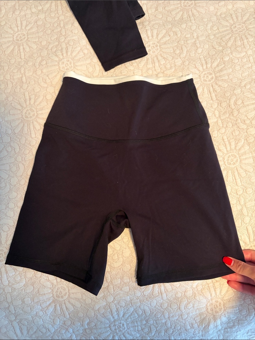 Women’s High-Rise Black Bike Shorts with Contrast Waistband